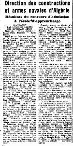 ECOLE D APPRENTISSAGE DE LA MARINE RESULTATS D ADMISSION 1957